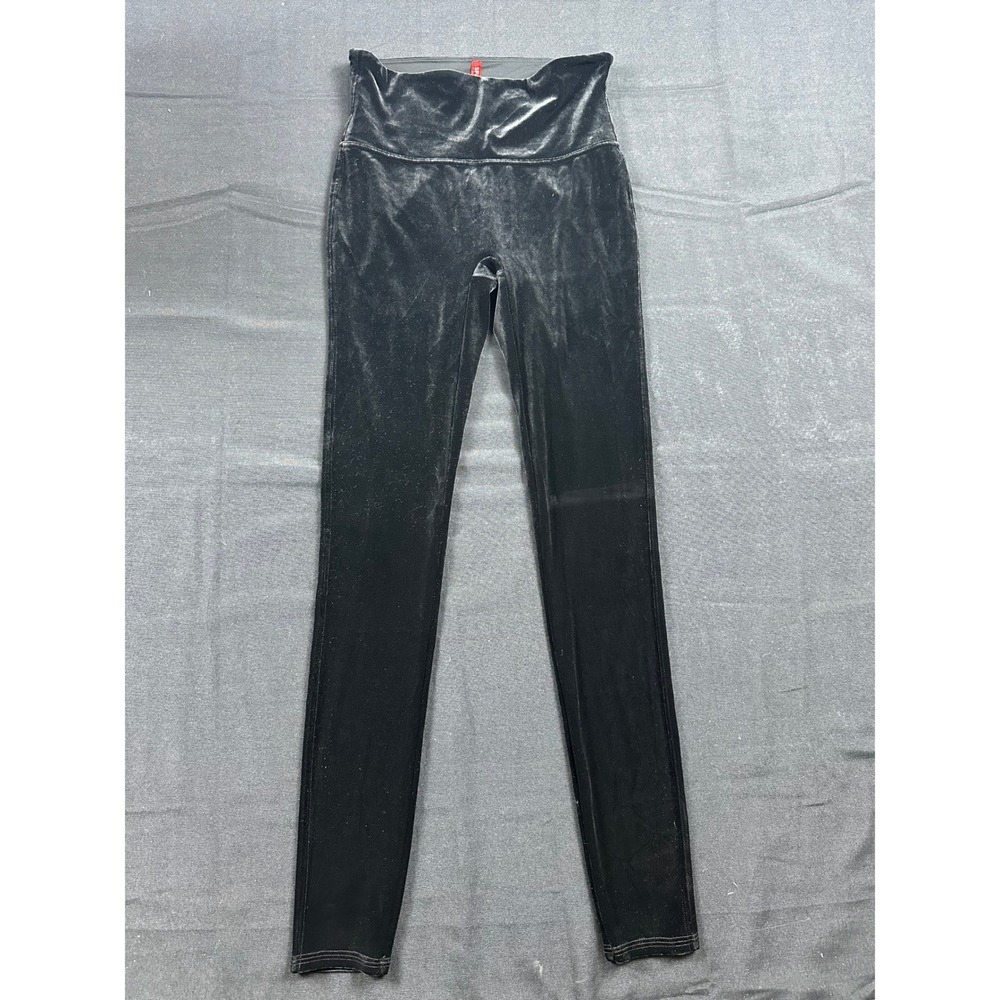 Spanx Velvet Leggings Womens Medium Black High Waisted Shaping Velour Pants